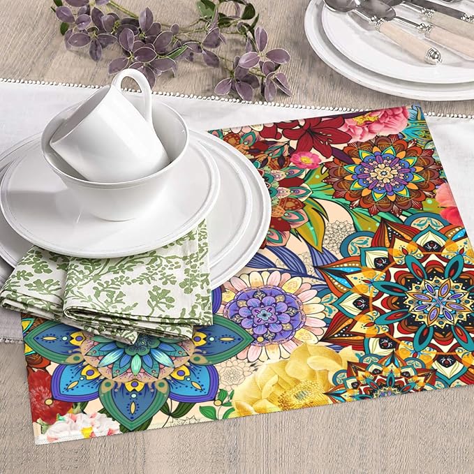 Boho Floral Dish Drying Mat for Kitchen Counter Washable Absorbent Reversible - Image 3