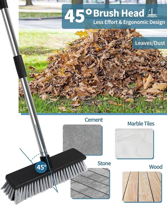 LandHope Hard Bristle Deck Broom Adjustable Long Handle Scrub Brush Heavy Duty - Image 2