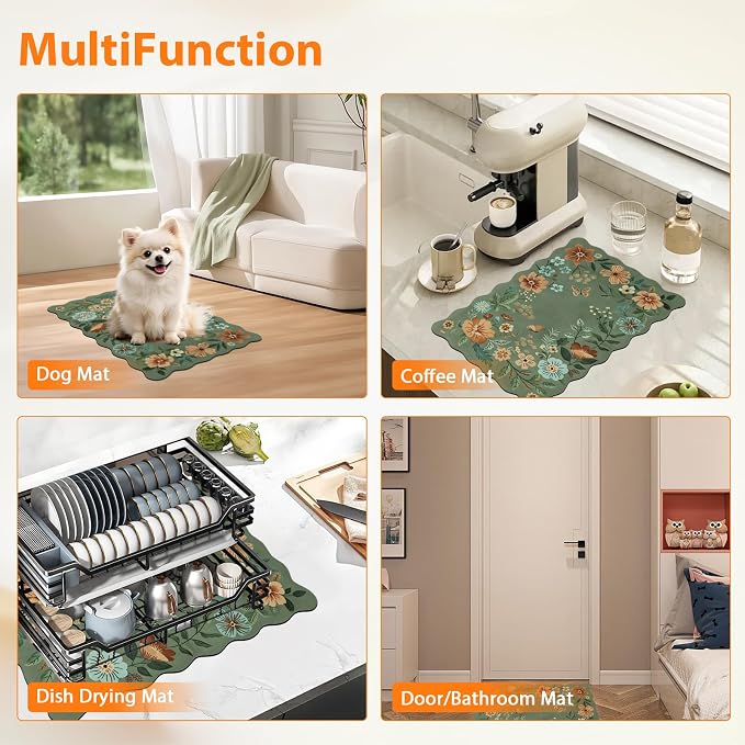 Scalloped Bohemian Boho Floral Flower Coffee Bar Mat Dish Drying Mats - Image 8