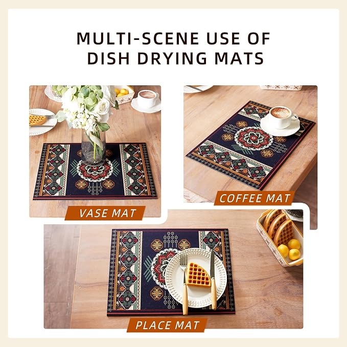 Dish Drying Mat Absorbent Moroccan Coffee Mat Rubber Backed Soft Silicone - Image 6