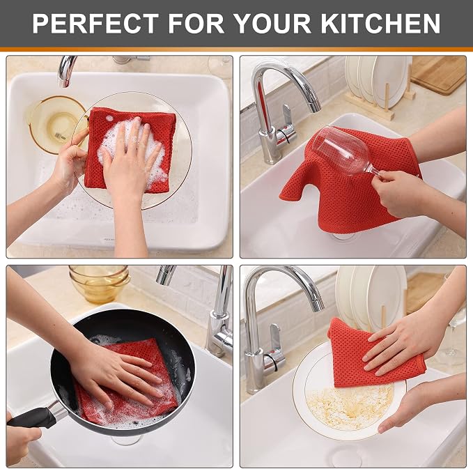 Kitinjoy 100% Cotton Kitchen Dish Cloths, 6 Pack Waffle Weave Ultra Soft - Image 4