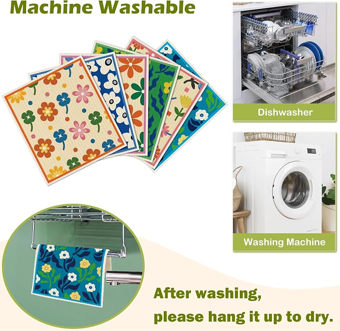 6 Packs Swedish Paper Cloths for Kitchen, Reusable Paper Towels Washable Dish - Image 5