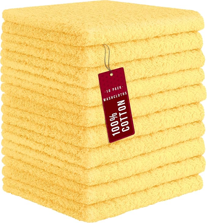 DecorRack 10 Pack 100% Cotton Wash Cloth, Luxurious Soft, 12 x 12 inch Ultra by DecorRack