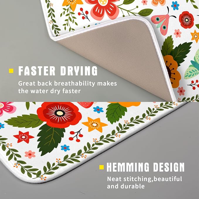 Colorful Boho Floral Dish Drying Mat 16x18 Inch Dishes Dry Pad Drainer Rack - Image 3