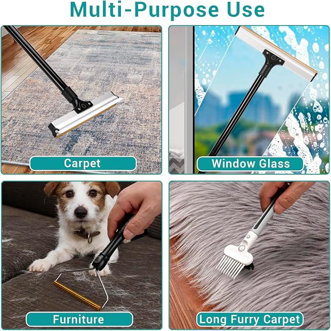 62" Carpet Rake for Pet Hair Removal – Adjustable Carpet Broom Bundle - Image 4
