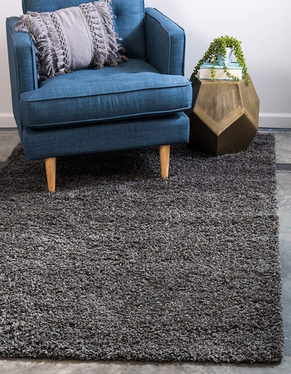 Unique Loom Solid Shag Collection Area Rug (7' 10" x 10' Rectangle, Graphite Gray)