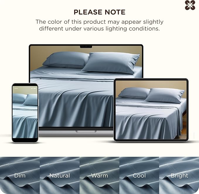 Bedsure Cooling Sheets, Rayon Derived from Bamboo & Cotton Blend, GentleSoft, Breathable, King Size Sheets Set, Deep Pocket Up to 18", Hotel Luxury Bedding for Hot Sleepers, Dusty Blue