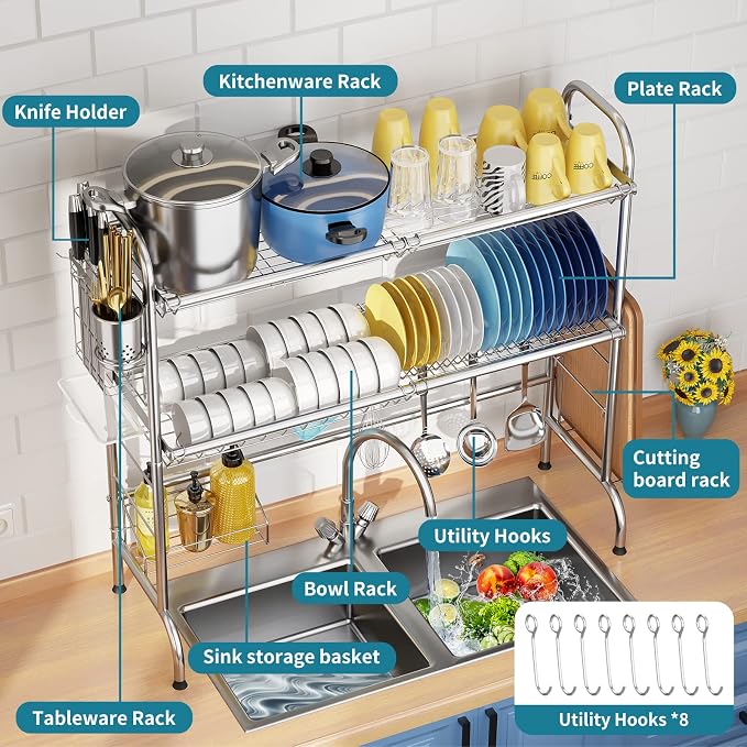 HOWDIA Stainless Steel 2-Tier Over The Sink Dish Drying Rack - Image 2