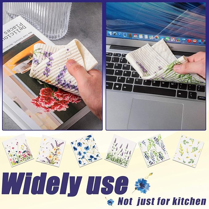 Swedish Kitchen Dish Towels Wildflowers Reusable Sponge Cleaning Cloths - Image 7
