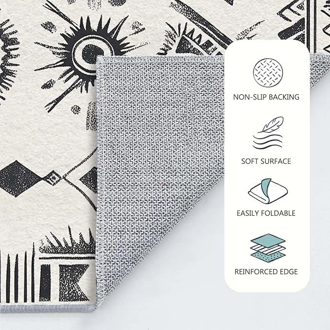 5x7 Western Area Rug Southwestern Tribal Black White Rug Non Slip Low Pile Large Carpet for Home Kitchen Living Room Bedroom Dining Room Office