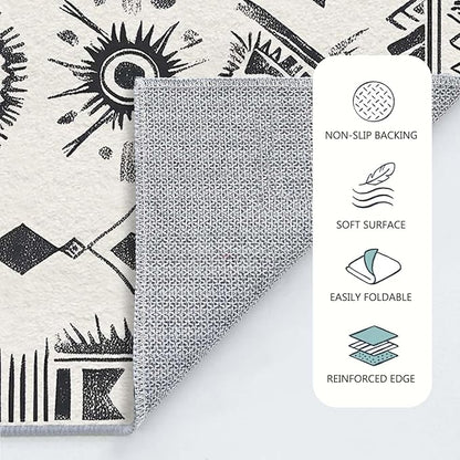 5x7 Western Area Rug Southwestern Tribal Black White Rug Non Slip Low Pile Large Carpet for Home Kitchen Living Room Bedroom Dining Room Office