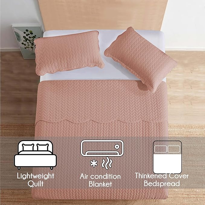 IR Imperial Rooms King Quilt Bedding Set Size (106" x 96") + 2 Pillow Shams (20" x 36"+ 2") - 3 Pcs All Season Lightweight Reversible Microfiber Coverlet Embossed Quilt Bedspread (Peach/Baby Pink)