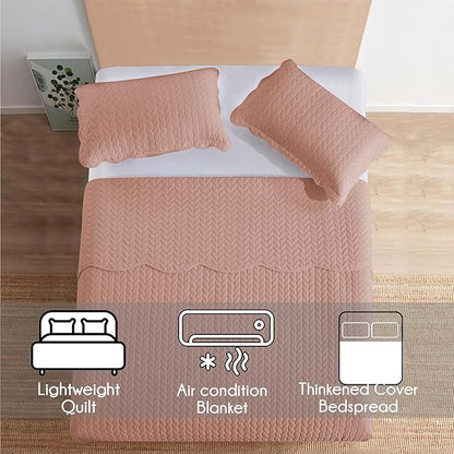 IR Imperial Rooms King Quilt Bedding Set Size (106" x 96") + 2 Pillow Shams (20" x 36"+ 2") - 3 Pcs All Season Lightweight Reversible Microfiber Coverlet Embossed Quilt Bedspread (Peach/Baby Pink)