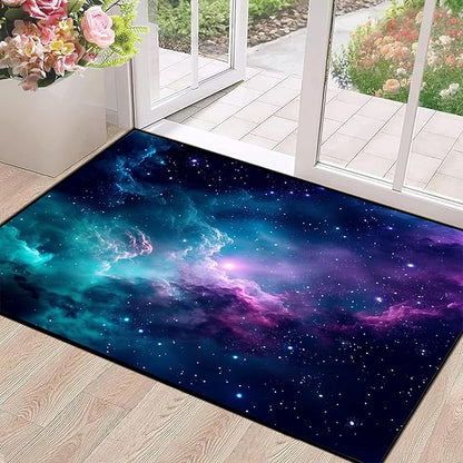 Galaxy Area Rug Dark Blue Outer Space Starry Sky Carpets for Kids Bedroom Living Room Glitter Throw Rugs Floor Mat, 31" X 63",Dark Blue