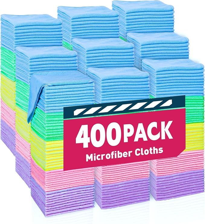 Microfiber Towels Bulk-400 Pack, Cleaning Cloths, Microfiber Towels by TEAWOO