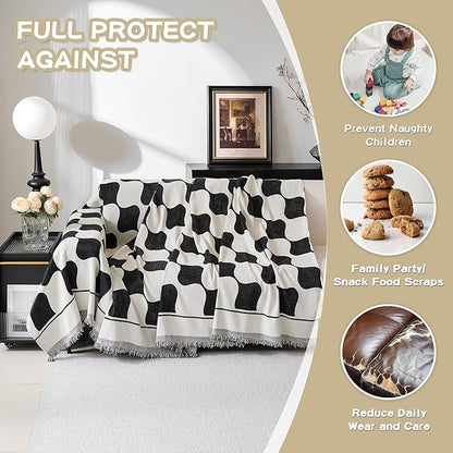 MEETSKY Sofa Covers Single Couch Cover for Dogs, Modern Jacquard Chenille Sofa Slipcover Loveseat Futon Cover, Pet Couch Cover Washable Sofa slipcover, 71" x 102", Black Checkerboard