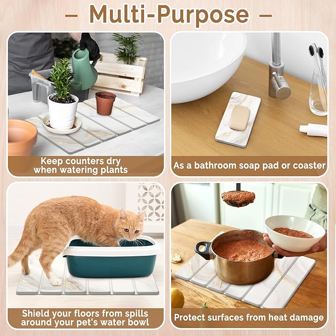 2 PCS Stone Dish Drying Mat for Kitchen Counter, Quick Dry Stone Dishes Mats - Image 6