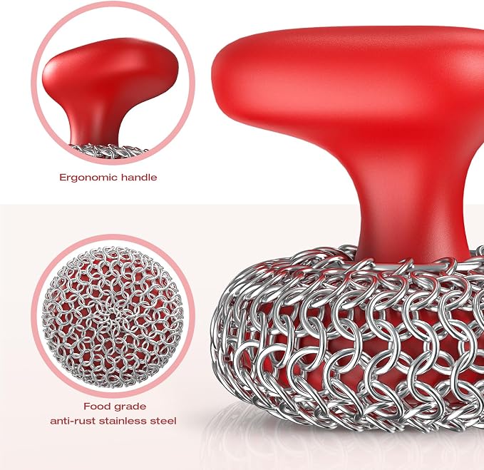 Cast Iron Scrubber | Dish Scrub Brush | 316 Cast Iron Cleaner Chainmail Scrubber - Image 3