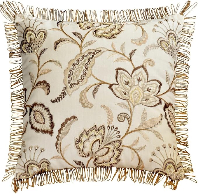 The HomeCentric King/Queen/Twin Beige Decorative Bed Runner King 90"x18" Bed Runner with Two Pillow Cover, Floral, Pearl, Jute Lace, Embroidery Bed Scarf on Cotton Fabric - Floral Luster