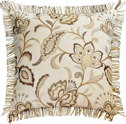 The HomeCentric King/Queen/Twin Beige Decorative Bed Runner King 90"x18" Bed Runner with Two Pillow Cover, Floral, Pearl, Jute Lace, Embroidery Bed Scarf on Cotton Fabric - Floral Luster
