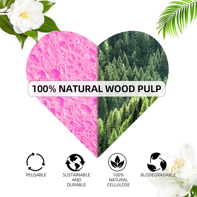 Women 120-Count Compressed Cellulose Heart Shape Face Facial Sponges 100% - Image 6