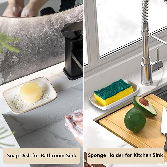Gomakren Soap Dish for Shower, Ceramic Soap Dishes for Bar Soap Sponge - Image 4