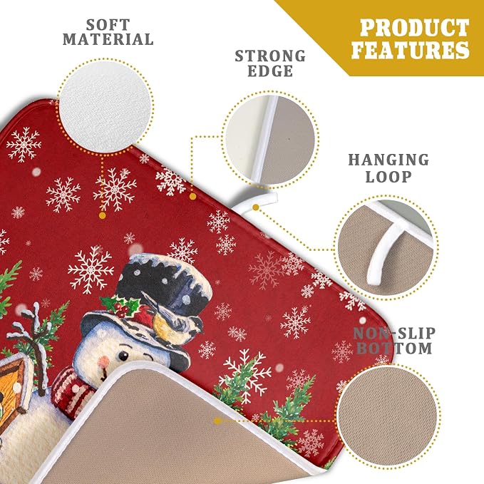 Winter Snowman Dish Drying Mat Red Bird Microfiber Dish Pad 16x18 Inch - Image 4