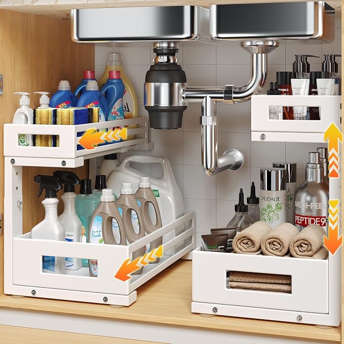 2-Pack Under Sink Organizers and Storage, 2-Tier L Shape Pull Out Cabinet by UnderSinkOrganizer