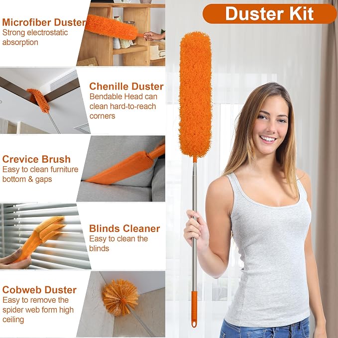 JEHONN Cobweb Duster with Extension Pole 96 inches, Telescoping Dusting Kit - Image 2