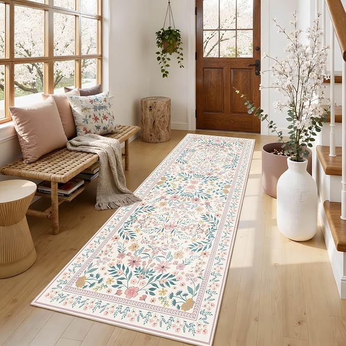 2x6 Floral Runner Rug, Washable Runners - Image 2