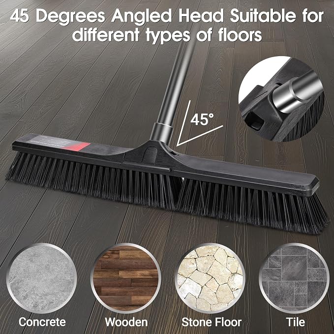Push Broom Outdoor Heavy Duty, Masthome 24" Push Broom - Image 5