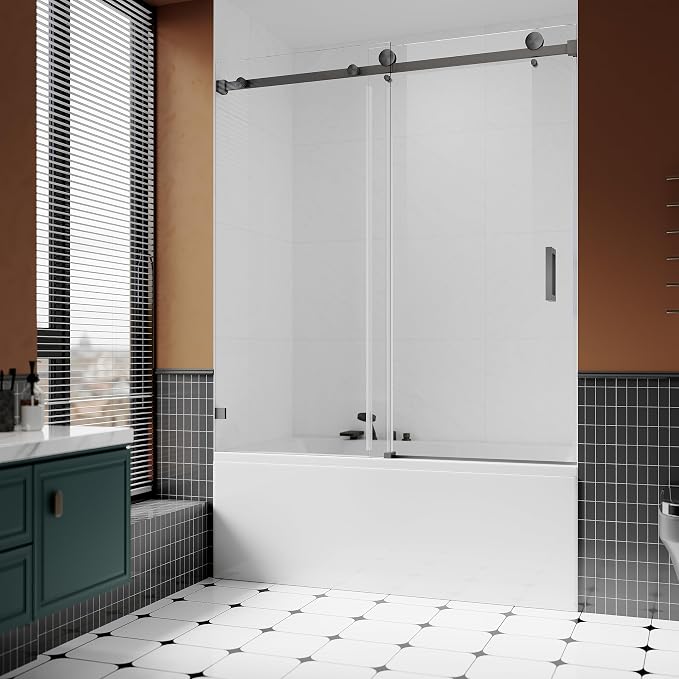 3/8" Sliding Glass Shower Door for Bathtub, 56-60" W x 66" H Frameless Bathroom - Image 7