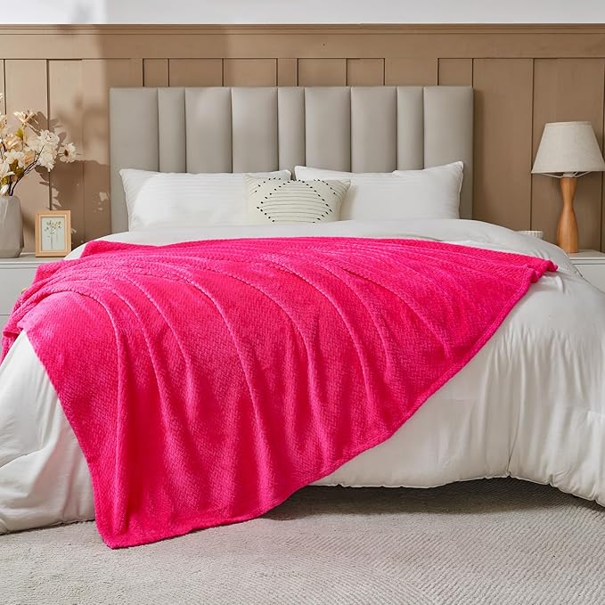 NEWCOSPLAY Super Soft Queen Blanket Dark Rose Red Premium Silky Flannel Fleece Leaves Pattern Lightweight Bed Blanket All Season Use (Dark Rose Red, Queen(90"x90"))