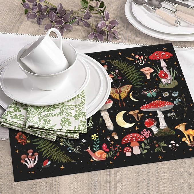 Mushroom Dish Drying Mat for Kitchen Counter Moth Gothic Witchy Dish Drainer - Image 3