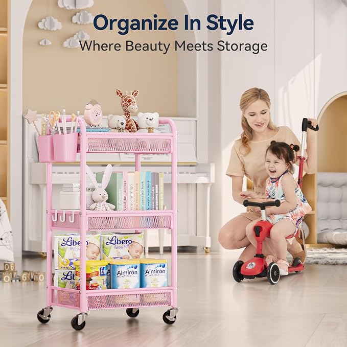 YASONIC 3 Tier Rolling Cart – Metal Utility Storage Cart - Image 8