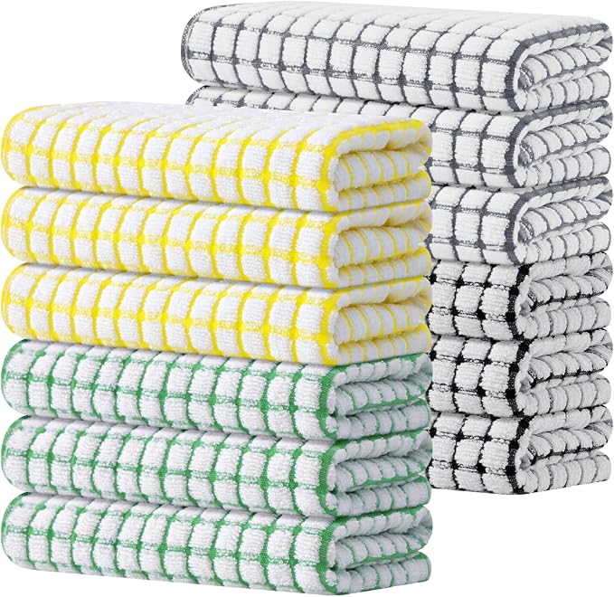 Kitinjoy Cotton 12 Pack Terry Kitchen Towels, 16 x 25 Inches Super Soft and by Kitinjoy