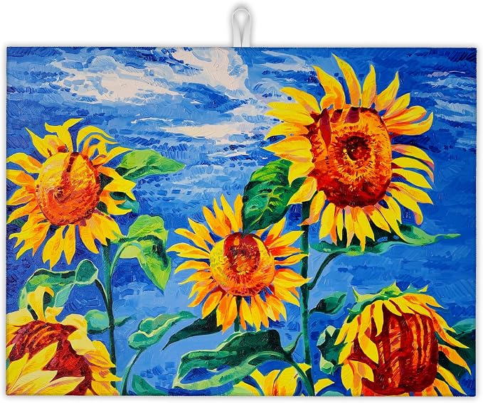 Sunflowers Dish Drying Mat, Modern Art Drying Rack Pad Countertop Dishes Ultra by UIUPRO