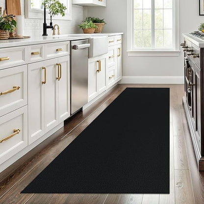 EARTHALL Washable Runner Rug 3x8 Ft Non Slip Runners for Hallways Wide Cotton Rubber Backed Kitchen Runner Braided Indoor Floor Carpet for Entryway, Hallway, Kitchen, Bedroom, Black