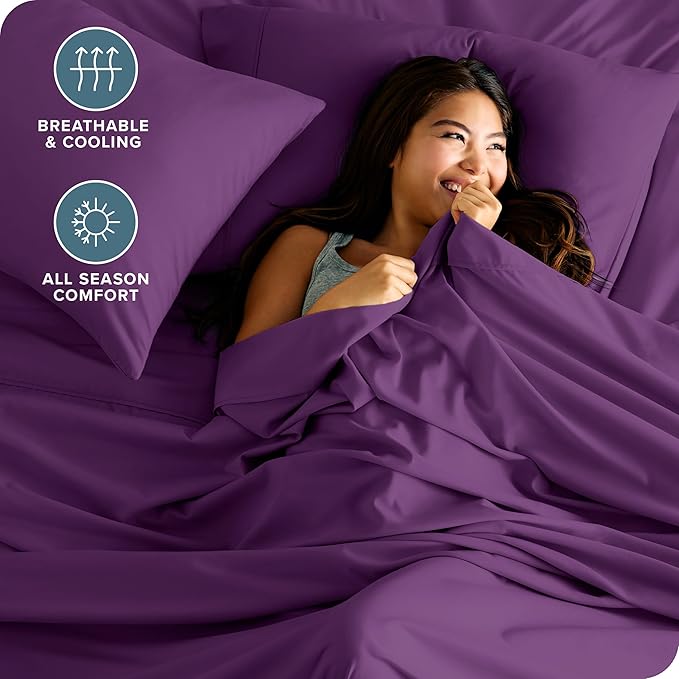 Bare Home Twin XL Sheet Set - College Dorm Size - Luxury 1800 Ultra-Soft Microfiber Twin Extra Long Bed Sheets - Deep Pockets - Easy Fit - Extra Soft - 3 Piece Set - Bed Sheets (Twin XL, Plum)