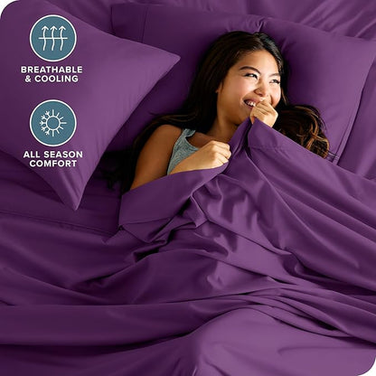 Bare Home Twin XL Sheet Set - College Dorm Size - Luxury 1800 Ultra-Soft Microfiber Twin Extra Long Bed Sheets - Deep Pockets - Easy Fit - Extra Soft - 3 Piece Set - Bed Sheets (Twin XL, Plum)