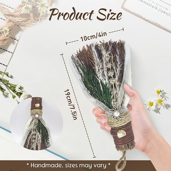 Witch Broom for Altar 7.5 Inch Mini Cinnamon Broom Handmade Winter Yule - Image 3