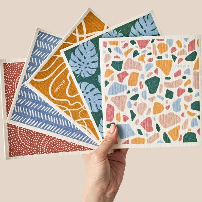 RECYCO Swedish Dishcloths for Kitchen | 5 Pack Urban Boho Terrazzo Washable by RECYCOHOMECOLLECTION