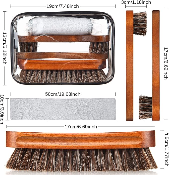 4 Pcs Horsehair Shoe Brush Kit Polishing Daubers Applicators Leather Care - Image 2