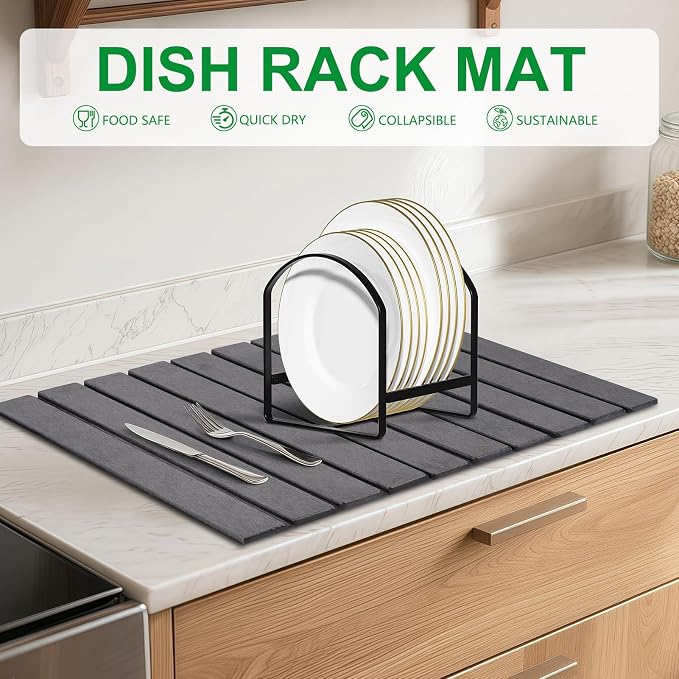 Stone Drying Mat for Kitchen Counter Large, Foldable Quick Dry Diatomaceous - Image 7
