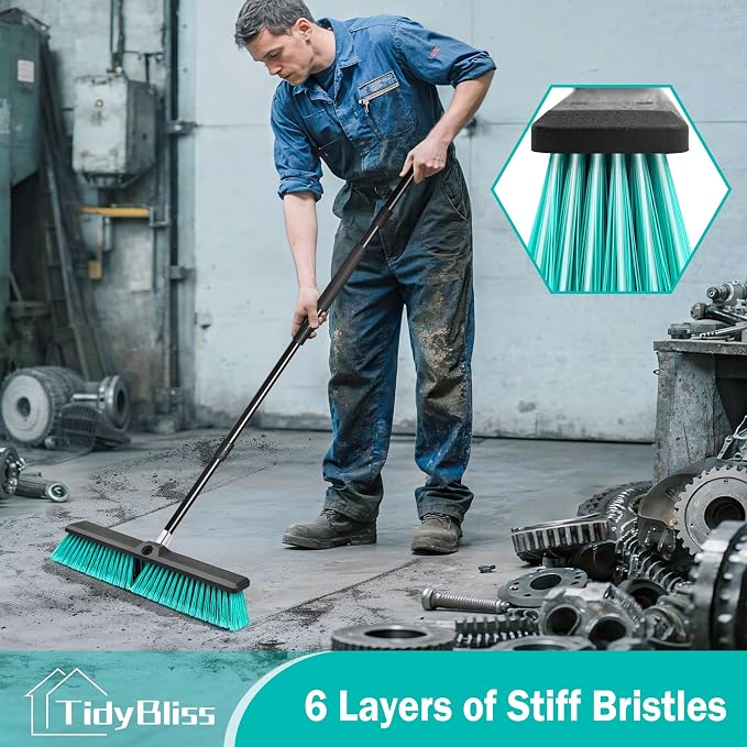 18” Push Broom Outdoor Heavy Duty, Large Commercial Stiff Bristle Brush - Image 3