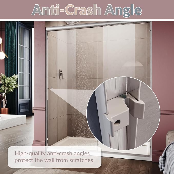 ELEGANT 58.5-60 in. W x 72 in. H Semi-Frameless Sliding Shower Door in Brushed - Image 3