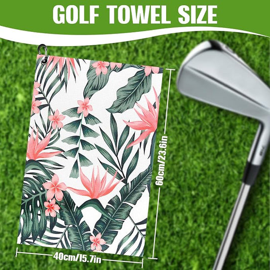 Tropical Plants Golf Towel and Brush Set, Microfiber Waffle Golf Bag Towel - Image 2