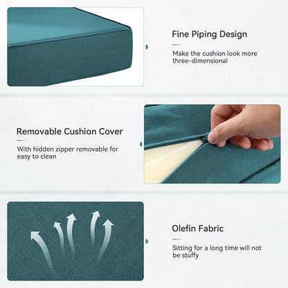 Luxury 6" Outdoor Cushions for Patio Furniture, 24x24x6" Thick Seat Cushion Set of 2, Fade Resistant Couch Chair Replacement Cushions High Density Deep Wicker Chair Cushion w/ Removable Cover, Green