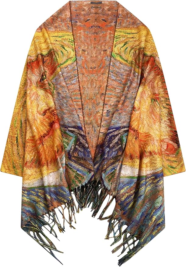 VENVSBEE Reversible Scarf Soft Large Shawl Wrap Blanket Double Sided Art Print Warm Pashmina Stoles Klimt Van Gogh Gifts