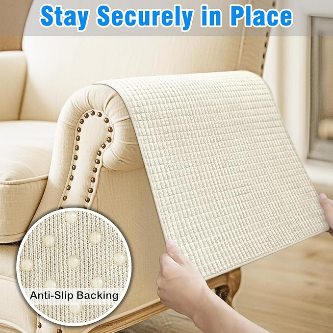 Couch Arm Covers, Sofa Arm Covers, Waterproof Armrest Cover for Sofa, Armchair, Loveseat, Headrest Cover, Non-Slip Recliner Arm Cover, Arm Chair Covers Set of 2 (Beige, 23"×19")